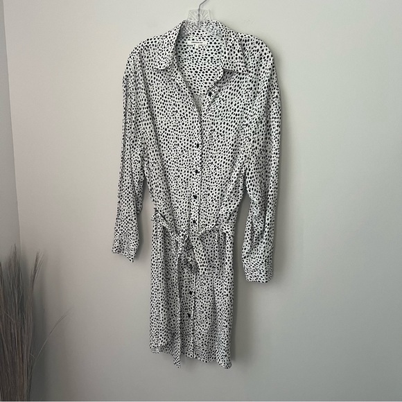 Emerson Fry SHIRTDRESS BLACK WHITE CHEETAH Print Button Front Women's Large - Picture 5 of 8